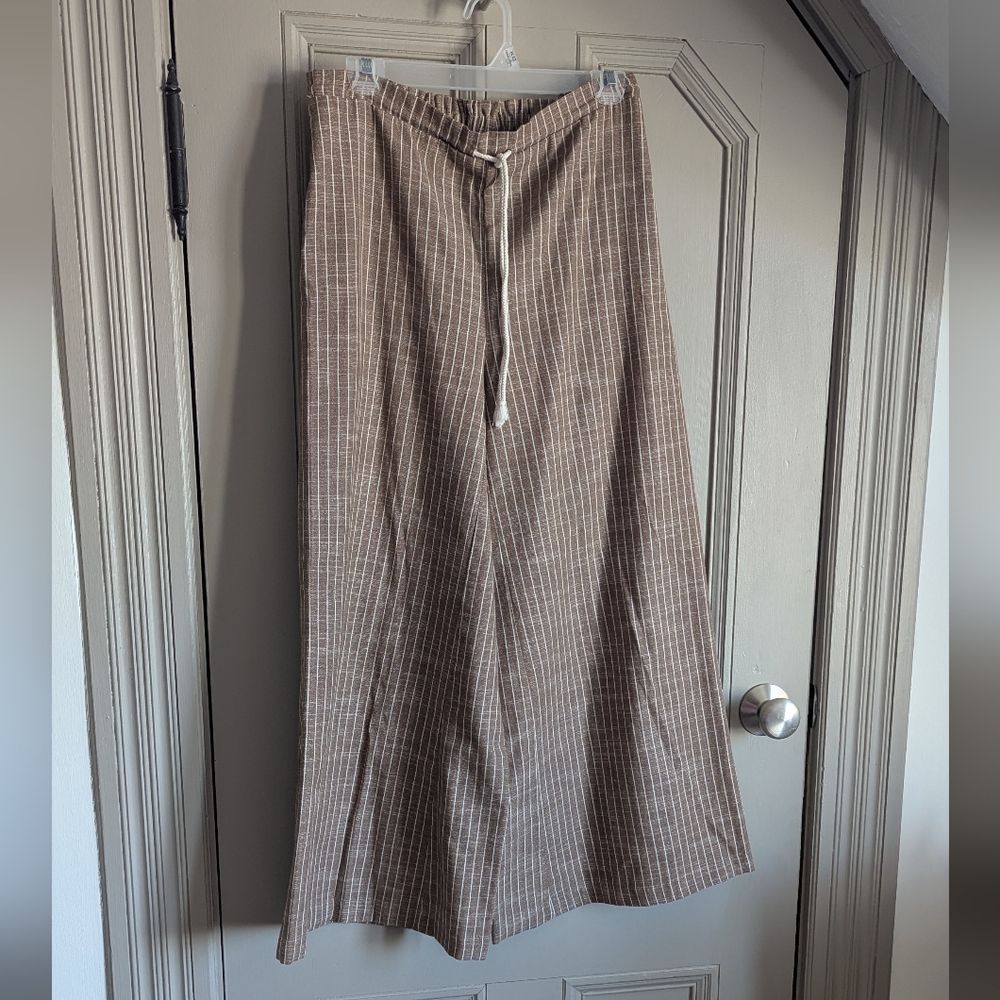 Promesa Tan Pinstripe Palazzo Pants